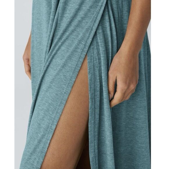 Halara U Neck Dress Sleeveless Stretchy Flowy Maxi Green Athleisure Lagenlook L - Picture 5 of 9